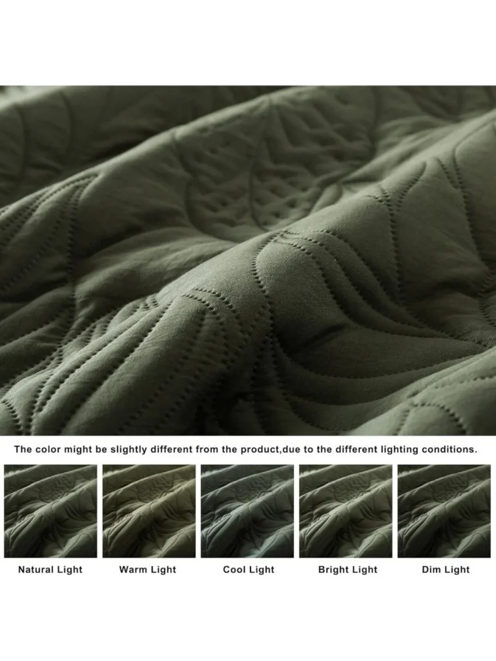 Quilted Leaf-Design Olive Green Quilt Set